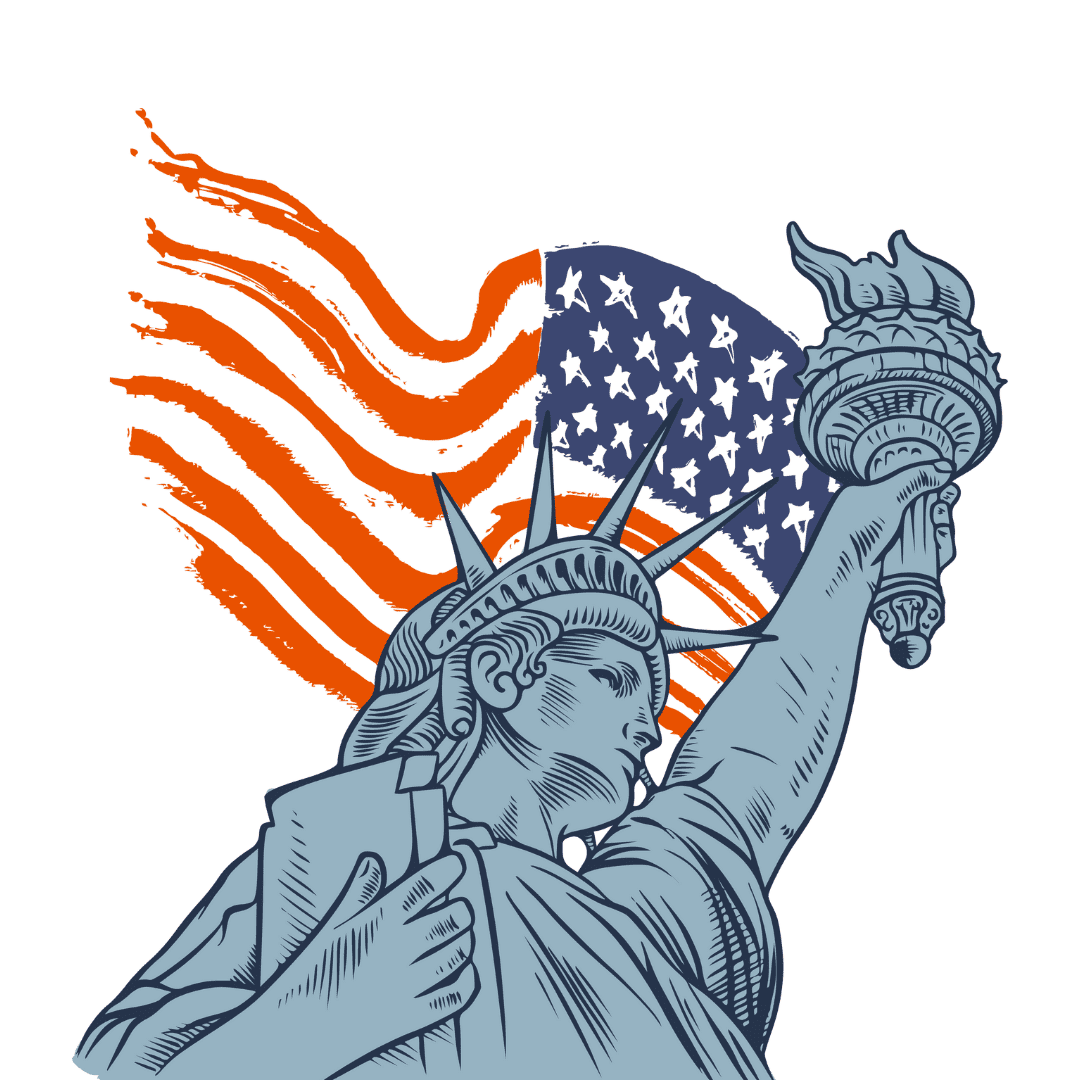 Statue of Liberty with US flag